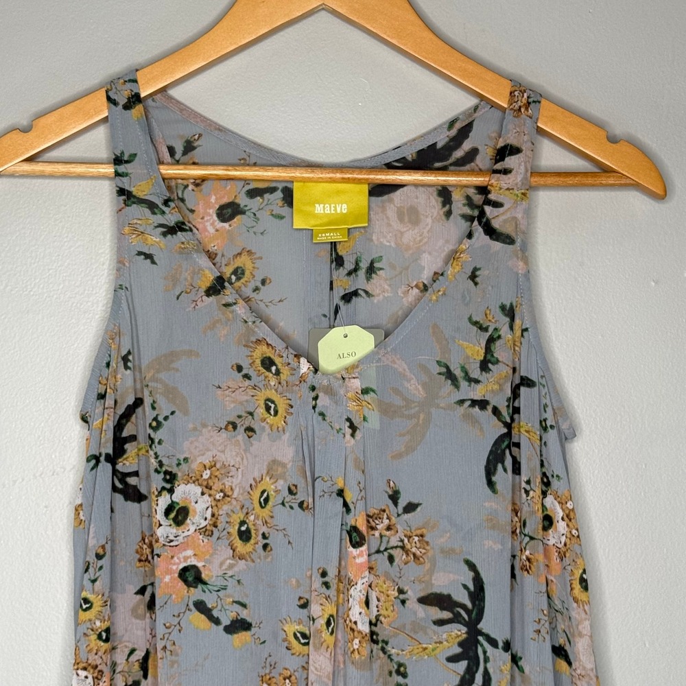 Maeve Anthropologie Size XS Floral Ruffle Asymmetric Hem Sleeveless Blouse Top - Picture 3 of 9